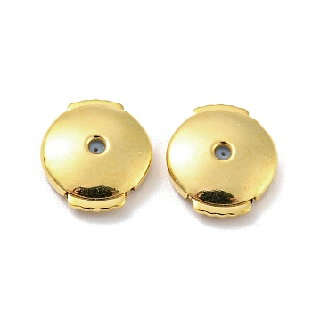 Rack Plating Brass Ear Nuts, Ear Backs, Long-Lasting Plated, Lead Free & Cadmium Free, Flat Round, Real 18K Gold Plated, 8x9.5x2.5mm, Hole: 0.7mm