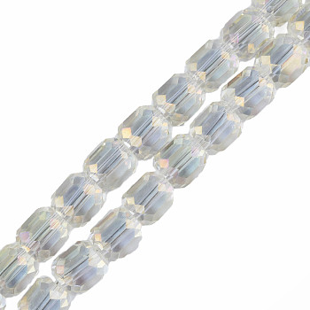 Electroplate Transparent Glass Beads Strands, Faceted, Column, Light Goldenrod Yellow, 8x8mm, Hole: 1.2mm, about 79~80pcs/strand, 25.59 inch~27.17 inch(65~69cm)