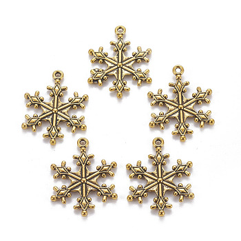 Zinc Tibetan Style Alloy Pendants, Snowflake Pendants, Charms for Christmas Day Gift Making, Lead Free and Cadmium Free, Antique Golden, about 29mm long, 22mm wide, 3mm thick, hole: 2mm