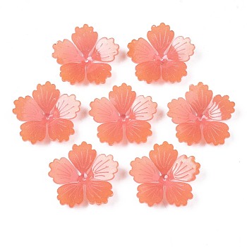 Plastic Beads, Flower, Coral, 25x26x4mm, Hole: 1.2mm