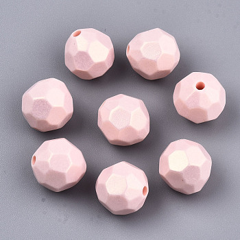 Spray Painted Acrylic Beads, Rubberized Style, Faceted, Round, Pink, 13.5mm, Hole: 2mm, about 420pcs/500g