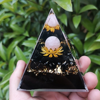 Orgonite Pyramid Resin Energy Generators, Reiki Natural Obsidian Chip inside for Home Office Desk Decoration, 80x80x80mm