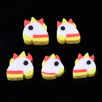 Handmade Polymer Clay Beads, for DIY Jewelry Crafts Supplies, Unicorn, Yellow, 8.5~11.5x8.5~10x4~5mm, Hole: 1.6mm