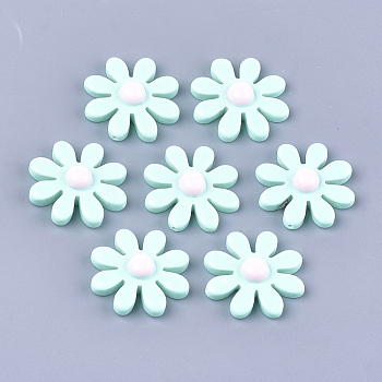 Resin Beads, for Pendant Making, Half Drilled, Flower, Light Cyan, 30.5x30.5x8mm, Half Hole: 1.2mm