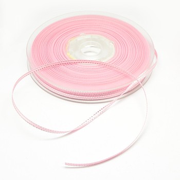 Double Edge Silver Thread Grosgrain Ribbon for Wedding Festival Decoration, Pearl Pink, 3/8 inch(9mm), about 100yards/roll(91.44m/roll)