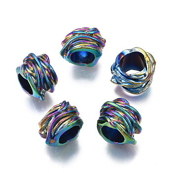 Rack Plating Rainbow Color Alloy European Beads, Large Hole Beads, Cadmium Free & Nickel Free & Lead Free, Column, 11.5x16x13mm, Hole: 8mm