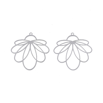 201 Stainless Steel Pendants, Etched Metal Embellishments, Flower, Stainless Steel Color, 34x31x0.3mm, Hole: 1.5mm