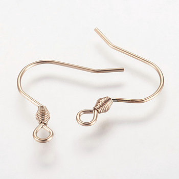Ion Plating(IP) 304 Stainless Steel Earring Findings, Earring Hooks, with Horizontal Loop, Rose Gold, 17x18mm, Hole: 2mm, Pin: 0.8mm