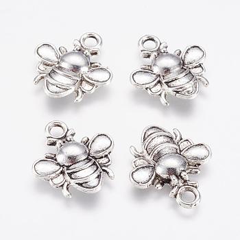 Alloy Pendants, Bees, Antique Silver, 21.5x19x3mm, Hole: 3mm