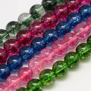 Natural Crackle Quartz Beads Strands, Round, Dyed & Heated, Mixed Color, 10mm, Hole: 1mm, about 20pcs/strand, 7 inch