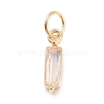 304 Stainless Steel Cubic Zirconia Pendants, Rectangle, Golden, PapayaWhip, 17x4x4mm, Hole: 5mm(STAS-E487-21G-09)