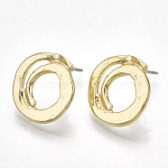 Alloy Stud Earrings, with Steel Pins, Ring, Light Gold, 15.5x15~15.5mm, Pin: 0.7mm(PALLOY-T065-06)