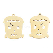 Ion Plating(IP) 201 Stainless Steel Pendants, Halloween Style, Human Face, Real 18K Gold Plated, 27x21x1mm, Hole: 1.4mm(STAS-N098-087LG)