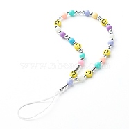 Opaque Acrylic Beads Mobile Straps, with ABS Plastic Beads and Nylon Thread, Smiling Face, Colorful, 18.7cm(HJEW-JM00555)