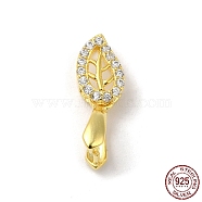 Rack Plating 925 Sterling Silver Ice Pick Pinch Bails, with Micro Pave Clear Cubic Zirconia, Leaf, with S925 Stamp, Real 18K Gold Plated, 16x6mm, Hole: 4.5x2mm, Pin: 0.9mm(STER-NH0001-24G)