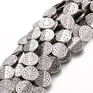 Tibetan Style Alloy Flat Round Bead Strands, Cadmium Free & Nickel Free & Lead Free, Antique Silver, 11x3mm, Hole: 1mm, about 18pcs/strand, 7.8 inch(TIBEB-F063-03-NR)