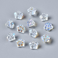 Transparent Glass Beads, AB Color Plated, Flower, Clear AB, 10x10x7mm, Hole: 1.2mm(GGLA-YW0001-11)