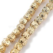 Electroplated Natural Lava Rock Beads Strands, Hexagon, Light Gold Plated, 6~6.5x6~6.5x5.5~6mm, Hole: 1.5mm, about 65pcs/strand, 15.55''(39.5cm)(G-H303-A10-LG01)