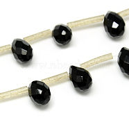 Natural Black Onyx Beads Strands, Top Drilled Beads, Dyed, Faceted, Teardrop, 11x7mm, Hole: 1mm, about 25pcs/strand, 16.34 inch(G-Q468-67)