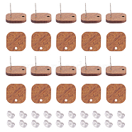 20 Pairs Walnut Wood Square Stud Earring Findings, with 40Pcs 304 Stainless Steel Friction Ear Nuts, Chocolate, 16x16mm, Hole: 1.8mm, Pin: 0.7mm(WOOD-UN0001-03)