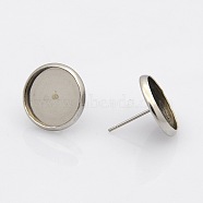 304 Stainless Steel Flat Round Stud Earring Settings, Stainless Steel Color, Tray: 10mm, 12mm, Pin: 1mm(STAS-N019-21-12mm)