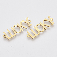 201 Stainless Steel Links connectors, Laser Cut Links, Word Lucky, Golden, 29x9x1mm, Hole: 1.5mm(X-STAS-N091-31G)