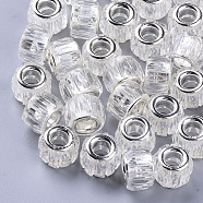 Transparent Resin European Beads, Large Hole Beads, with Silver Color Plated Double Brass Cores, Faceted, Column, Clear, 11.5x8mm, Hole: 5mm(RPDL-Q023-A-C04)