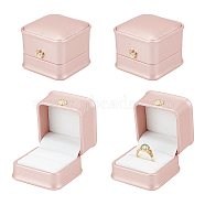 Nbeads PU Leather Ring Gift Boxes, with Golden Plated Iron Crown and Velvet Inside, for Wedding, Jewelry Storage Case, Pink, 5.85x5.8x4.9cm(LBOX-NB0001-03A)