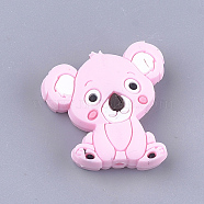 Food Grade Eco-Friendly Silicone Beads, Chewing Beads For Teethers, DIY Nursing Necklaces Making, Koala, Pearl Pink, 28x26x8mm, Hole: 2mm(X-SIL-T052-03B)