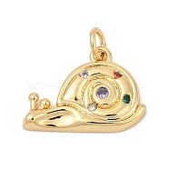 Brass Micro Pave Cubic Zirconia Pendants, Snail Charms, Cadmium Free & Lead Free, Long-Lasting Plated, Rack Plating, Real 18K Gold Plated, 13x18x3mm, Hole: 3.5mm(KK-U058-39G)