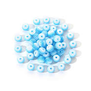 50Pcs Transparent Stripe Resin Beads, Round, Deep Sky Blue, 1/4 inch(8mm), Hole: 2mm, 50pcs/Bag(RESI-YW0001-02E)