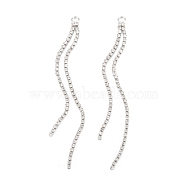 Brass Micro Pave Clear Cubic Zirconia Tassel Pendants, Long-Lasting Plated, Rack Plating, Real Platinum Plated, 78x3x1.5mm, Hole: 2.3mm(KK-D063-01P)