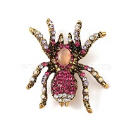 Holloween Spider Alloy Rhinestone Brooches, Antique Golden, Rose, 45x38mm(JEWB-S023-02C)