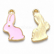 Alloy Enamel Pendants, Rabbit, Light Gold, Pearl Pink, 17x11x1.5mm, Hole: 1.4mm(ENAM-S121-091B)
