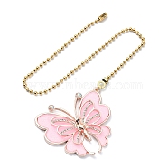 Butterfly Alloy Rhinestone Ceiling Fan Pull Chain Extenders, with 304 Stainless Steel Ball Chains, Pink, 367mm(FIND-JF00115-02)