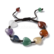 Heart Natural Mixed Gemstone Braided Bead Bracelets, Chakra Theme Adjustable Bracelet, Inner Diameter: 1-5/8~2-1/2 inch(4.2~6.2cm)(BJEW-H239-07)