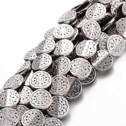 Tibetan Style Alloy Flat Round Bead Strands, Cadmium Free & Nickel Free & Lead Free, Antique Silver, 11x3mm, Hole: 1mm, about 18pcs/strand, 7.8 inch(TIBEB-F063-03-NR)