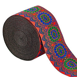Ethnic Style Polyester Ribbon, Garment Accessories, Flower Pattern, 2 inch(50mm), about 7.66 Yards(7m)/roll, 1 roll/bag(OCOR-GF0002-04C)