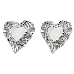 304 Stainless Steel Heart Stud Earrings, with Natural Shell, Stainless Steel Color, 26x25mm(EJEW-M233-20P)