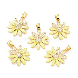 Real 18K Gold Plated Brass Micro Pave Cubic Zirconia Pendants, with Enamel, Long-Lasting Plated, Flower, Yellow, 22.5x19.5x3.5mm, Hole: 3.5x4mm(ZIRC-L100-087G-02)