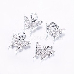 Long-Lasting Plated Brass Micro Pave Cubic Zirconia Charms, Butterfly, Real Platinum Plated, 11x12x2.5mm, Hole: 3mm(X-ZIRC-F069-32P)