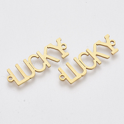 201 Stainless Steel Links connectors, Laser Cut Links, Word Lucky, Golden, 29x9x1mm, Hole: 1.5mm(X-STAS-N091-31G)