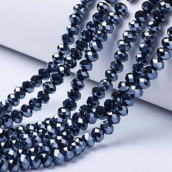 Electroplate Glass Beads Strands, Pearl Luster Plated, Faceted, Rondelle, Black, 3x2mm, Hole: 0.8mm, about 165~169pcs/strand, 15~16 inch(38~40cm)(EGLA-A034-P2mm-A18)