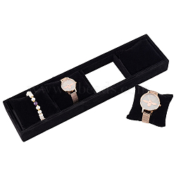 4 Slots Velvet Bracelet Watch Display Holders, with Pillows, Rectangle, Black, 34.2x8.7x3.5cm(ODIS-WH0034-04)