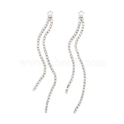 Brass Micro Pave Clear Cubic Zirconia Tassel Pendants, Long-Lasting Plated, Rack Plating, Real Platinum Plated, 78x3x1.5mm, Hole: 2.3mm(KK-D063-01P)
