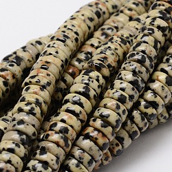 Flat Round/Disc Natural Dalmatian Jasper Beads Strands, Heishi Beads, 8x4mm, Hole: 1mm, about 94~110pcs/strand, 15.3 inch(G-L442-04)