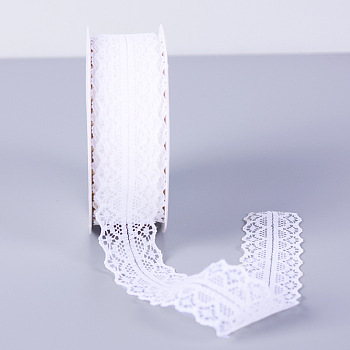 25 Yards Flat Cotton Lace Trims, Flower Lace Ribbon for Sewing and Art Craft Projects, White, 1-1/8 inch(30mm), 25 Yards/Roll