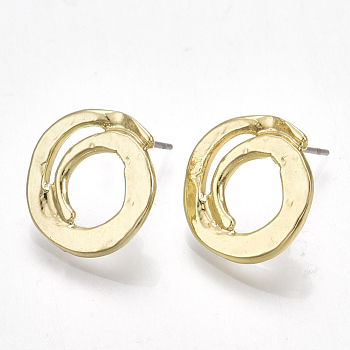 Alloy Stud Earrings, with Steel Pins, Ring, Light Gold, 15.5x15~15.5mm, Pin: 0.7mm