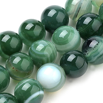 Natural Striped Agate/Banded Agate Beads Strands, Dyed, Round, Teal, 6mm, Hole: 1mm, about 63pcs/strand, 14.96 inch