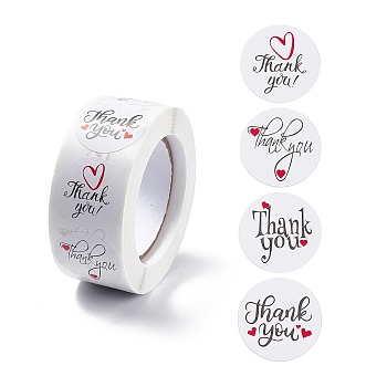 Paper Thank You Gift Sticker Rolls, Round Dot Decals for DIY Scrapbooking, Craft, Heart Pattern, White, 25mm, 500pcs/roll